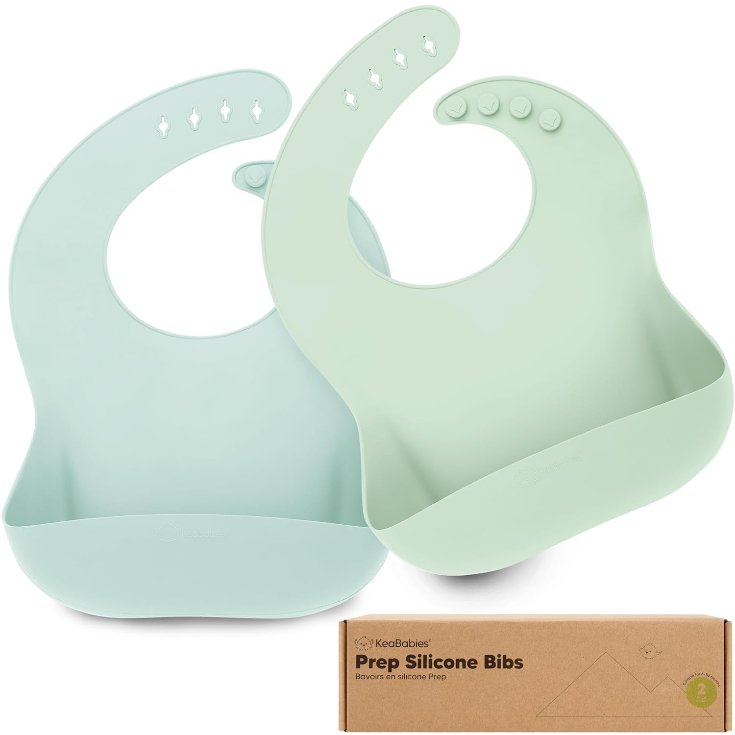 2-Pack Silicone Baby Bibs for Eating - Sturdy Food-Grade Silicone Bibs for Babies Girl, Boy, Large Food Catcher, Clean & Put on Easily, Waterproof Toddler Feeding Essentials (Alps)