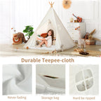 Kids Teepee Tent for 3-8 Years Kids Toddlers White Canvas Playhouse Indoor Outdoor Games