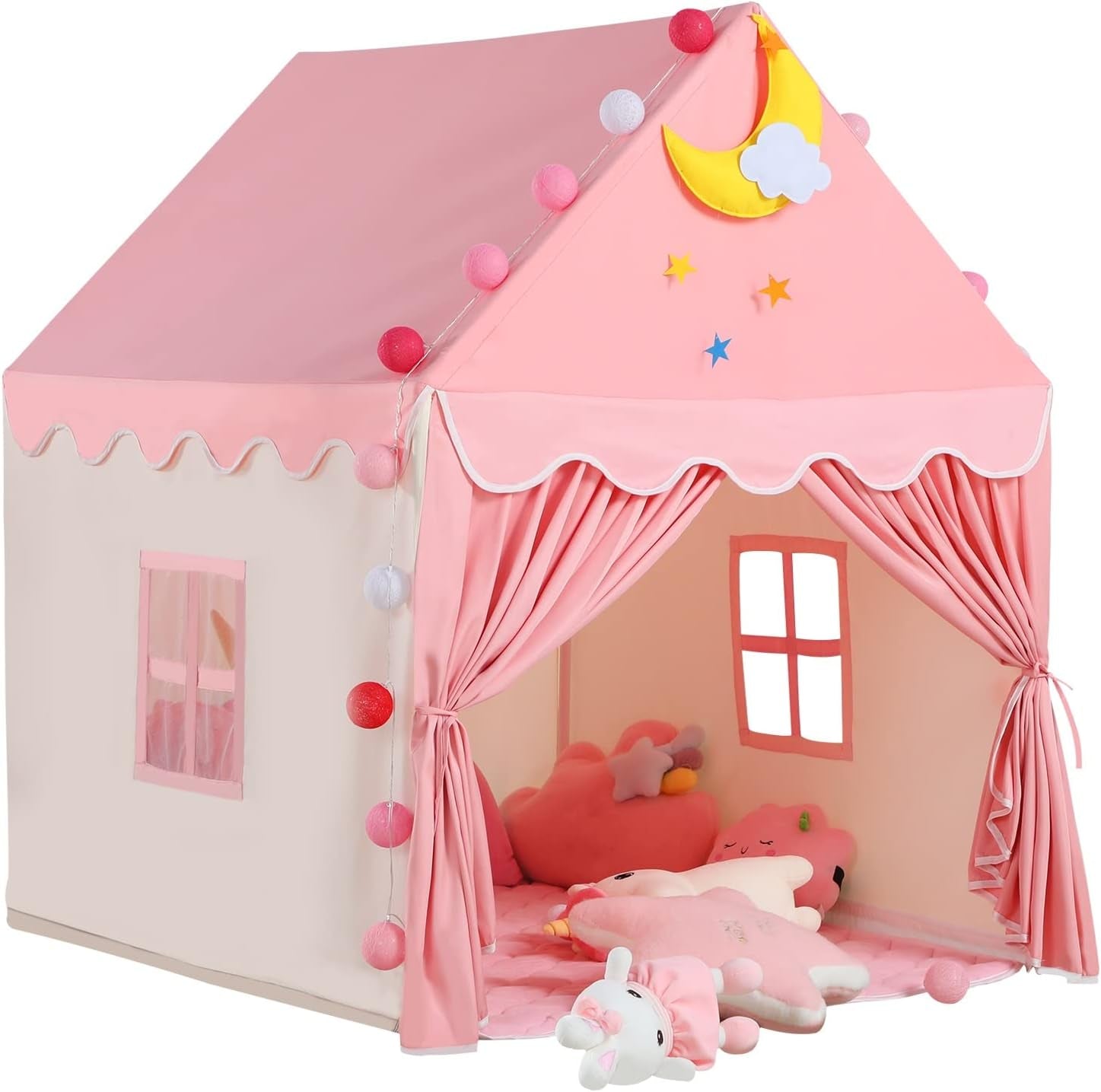 Tienda Infantil Con Tapete Y Luces, Casa De Juegos Rosa Para Niñas.