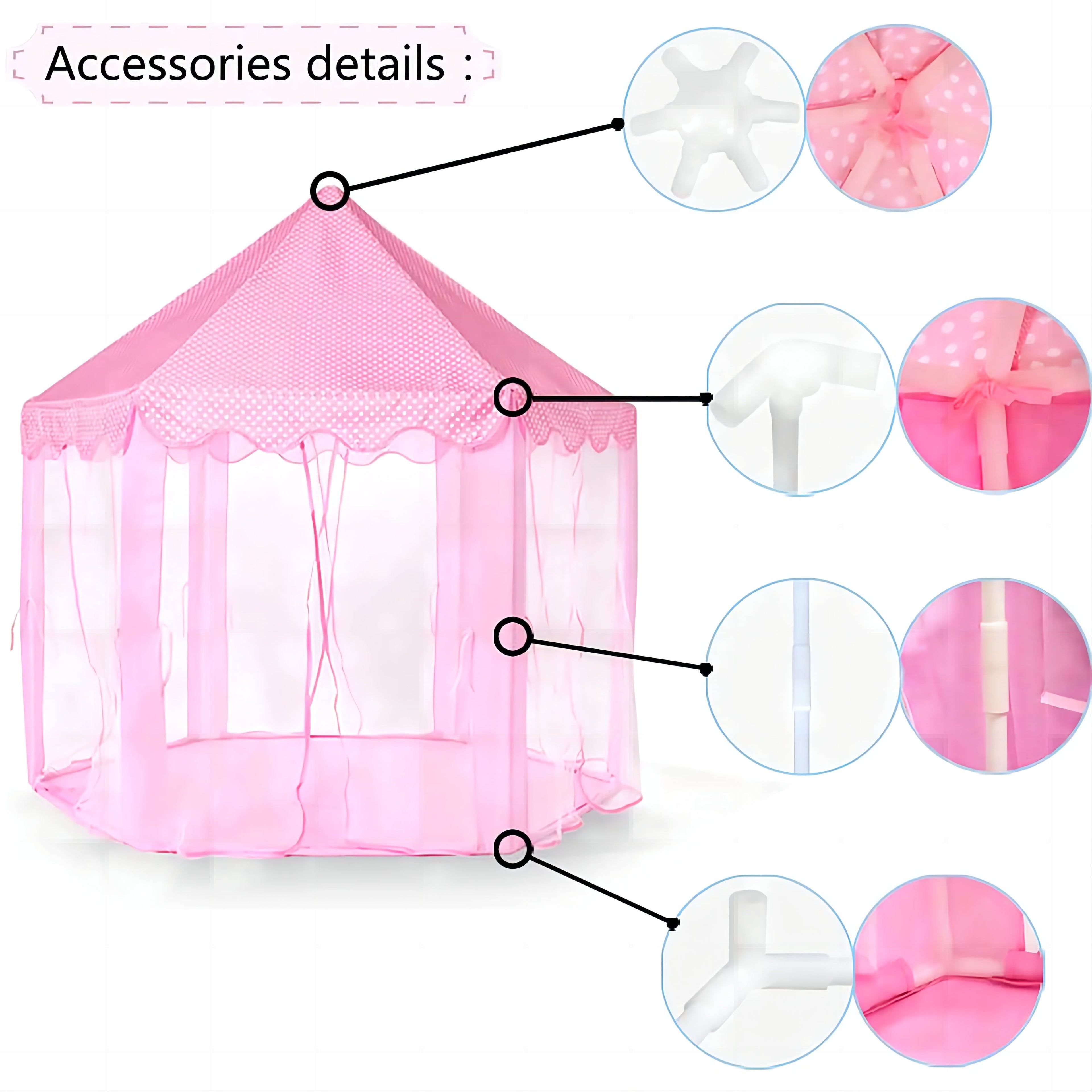 Princess Castle Play Tents with LED Star Lights,Large Size 55" X 53" Pink Hexagon Playhouses Kids Toys for Children Toddlers Indoor Outdoor Games