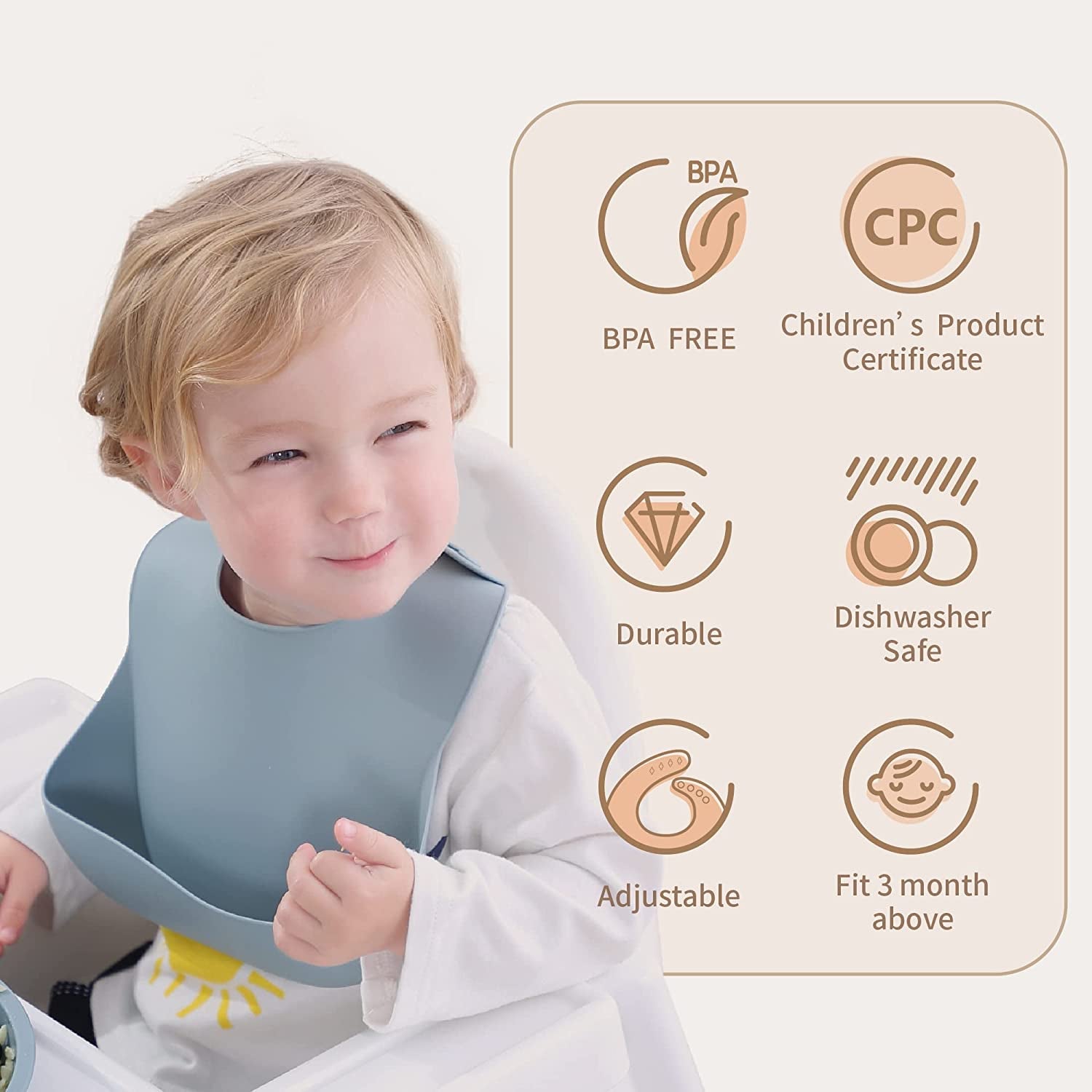 Silicone Baby Bibs Set of 2 | BPA Free Waterproof | Soft Flexible Adjustable Silicone Bibs for Babies & Toddlers(Ether/Sage)
