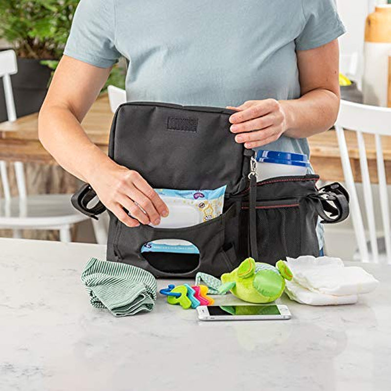 Stroller Organizer with Cup Holder - Fits Strollers, Stroller Accessory for Baby Storage on the Go, Stroller Caddy with Multiple Storage Sections, Secure Fit Won’T Slip or Slide (Red)