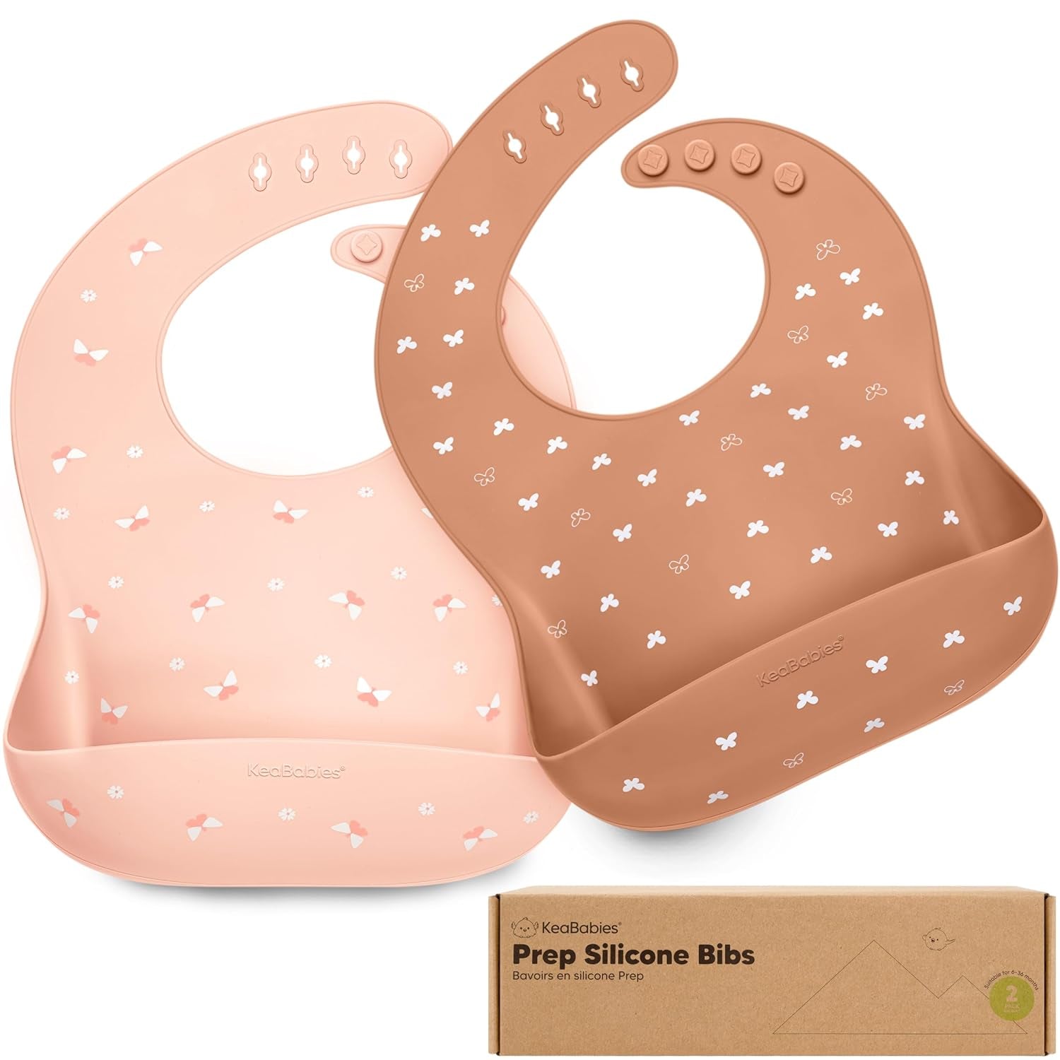 2-Pack Silicone Baby Bibs for Eating - Sturdy Food-Grade Silicone Bibs for Babies Girl, Boy, Large Food Catcher, Clean & Put on Easily, Waterproof Toddler Feeding Essentials (Alps)