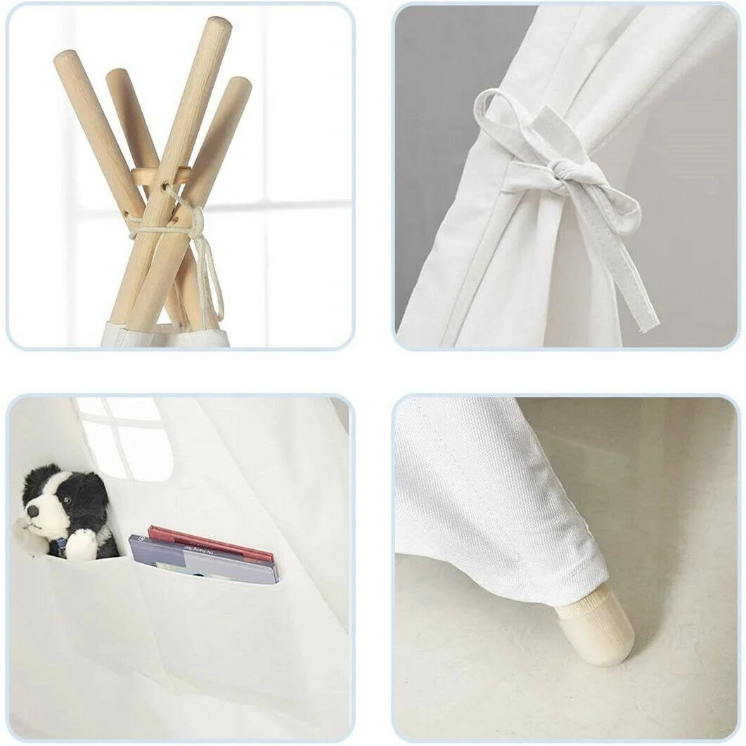Teepee Tent for Kids, Natural Canvas Teepee Play Tent, Play House for Girls/Boys Indoor & Outdoor Playing (White)