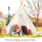 Kids Teepee Tent for 3-8 Years Kids Toddlers White Canvas Playhouse Indoor Outdoor Games