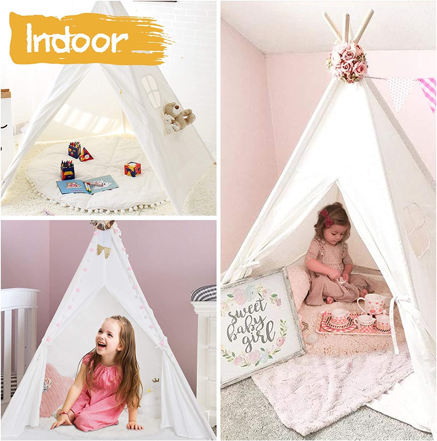 Teepee Play Tent for Kids with Carry Case, Foldable Girls Playhouse