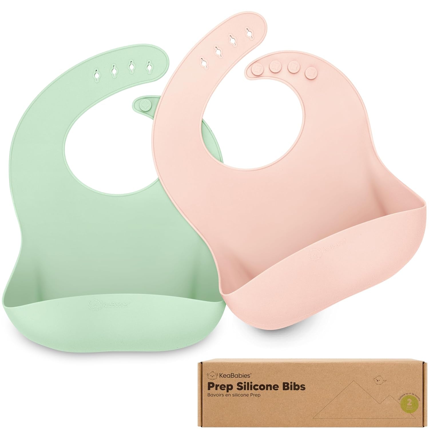 2-Pack Silicone Baby Bibs for Eating - Sturdy Food-Grade Silicone Bibs for Babies Girl, Boy, Large Food Catcher, Clean & Put on Easily, Waterproof Toddler Feeding Essentials (Alps)