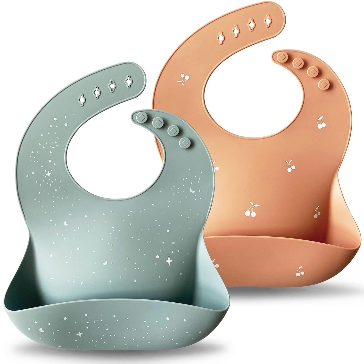 Silicone Baby Bibs Set of 2 | BPA Free Waterproof | Soft Flexible Adjustable Silicone Bibs for Babies & Toddlers(Ether/Sage)