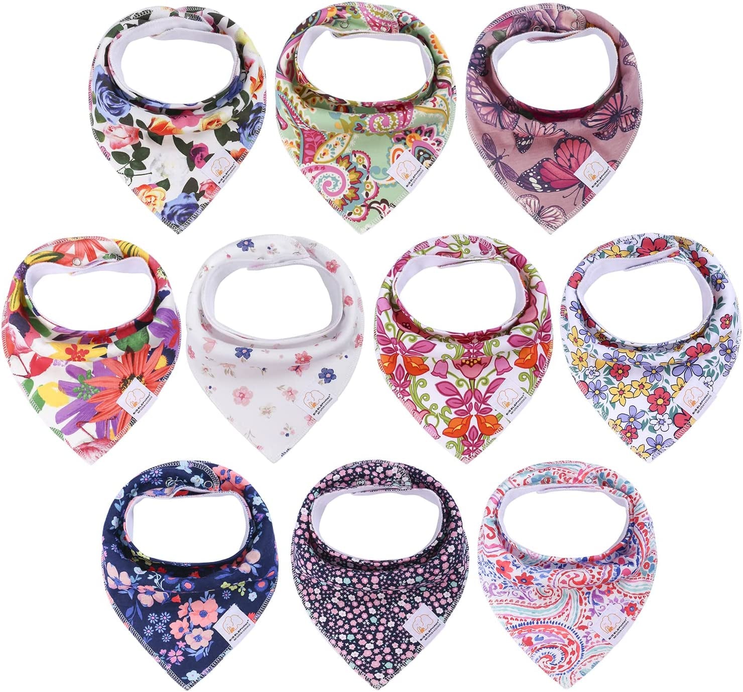 Baby Bandana Drool Bibs Set, Soft Absorbent Bibs for Teething and Drooling - 10 Pack Pattern