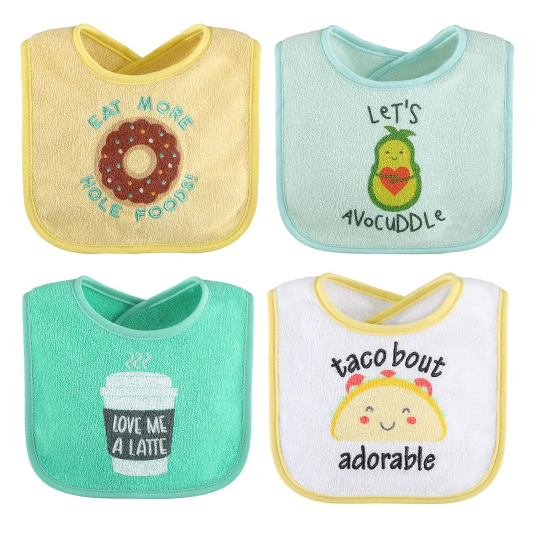 Cotton Baby Bibs for Girls or Boys, 8 Pack, Green, Blue, Yellow