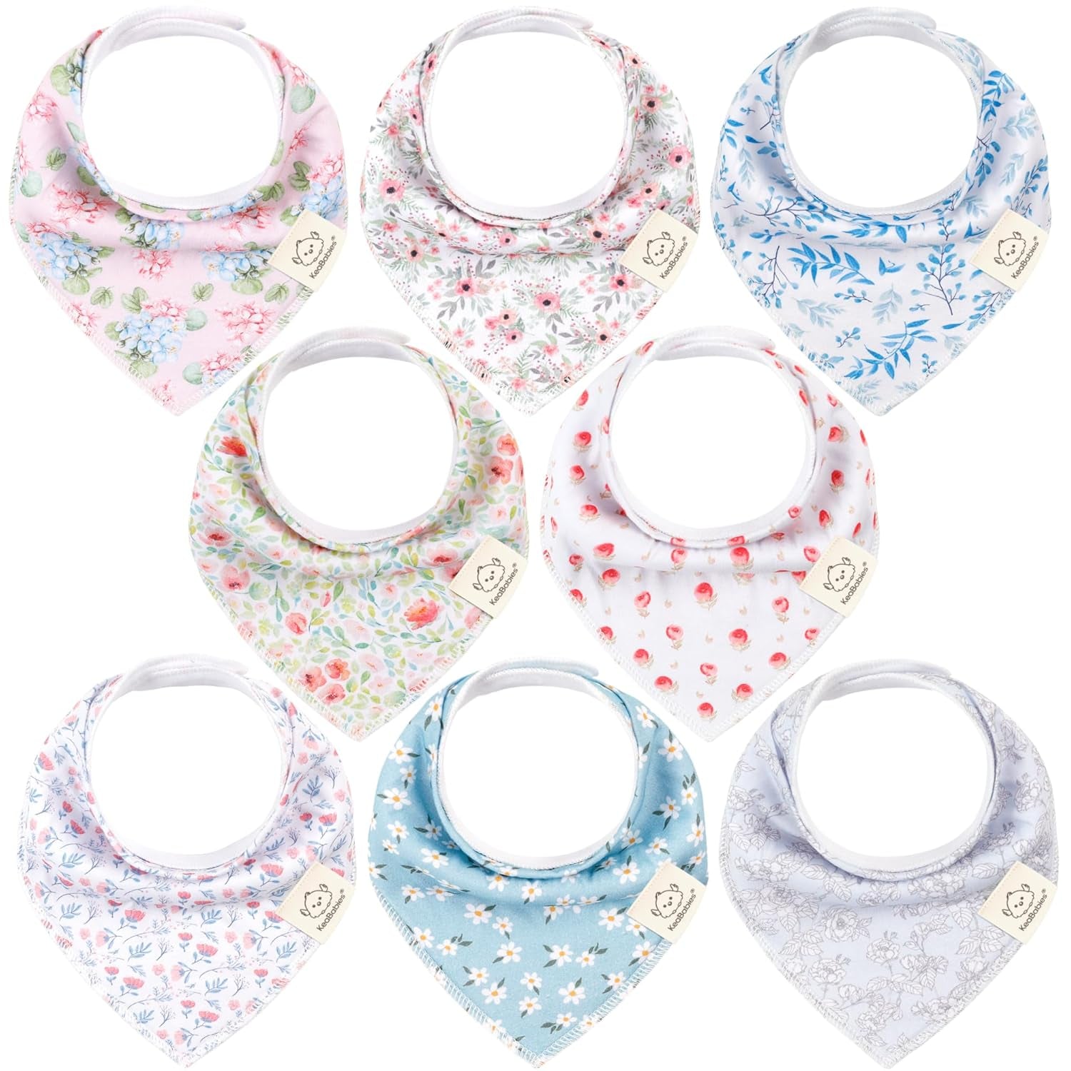 8-Pack Organic Baby Bandana Bibs for Girls - Super Absorbent Triangle Baby Bibs for Drooling and Teething Infant, 100% Cotton Extra Soft for Newborn, Infant 0-36 Months (Bloom)