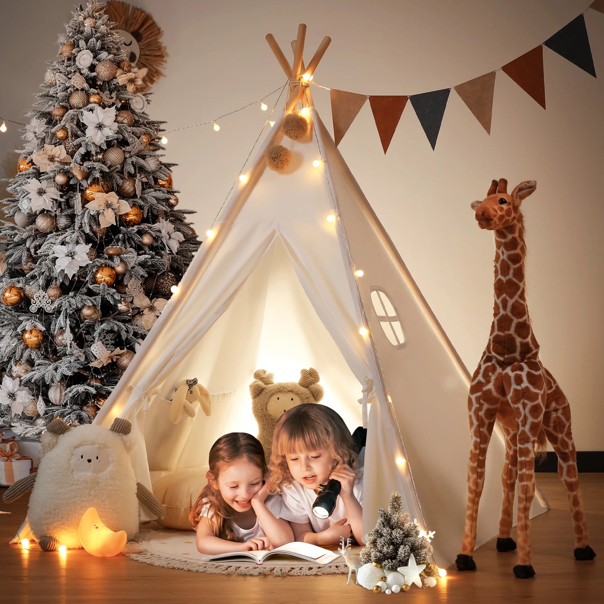 Kids Teepee Tent for Girls and Boys with Light,Toddler Playhouse Tent Indoor Play Tent