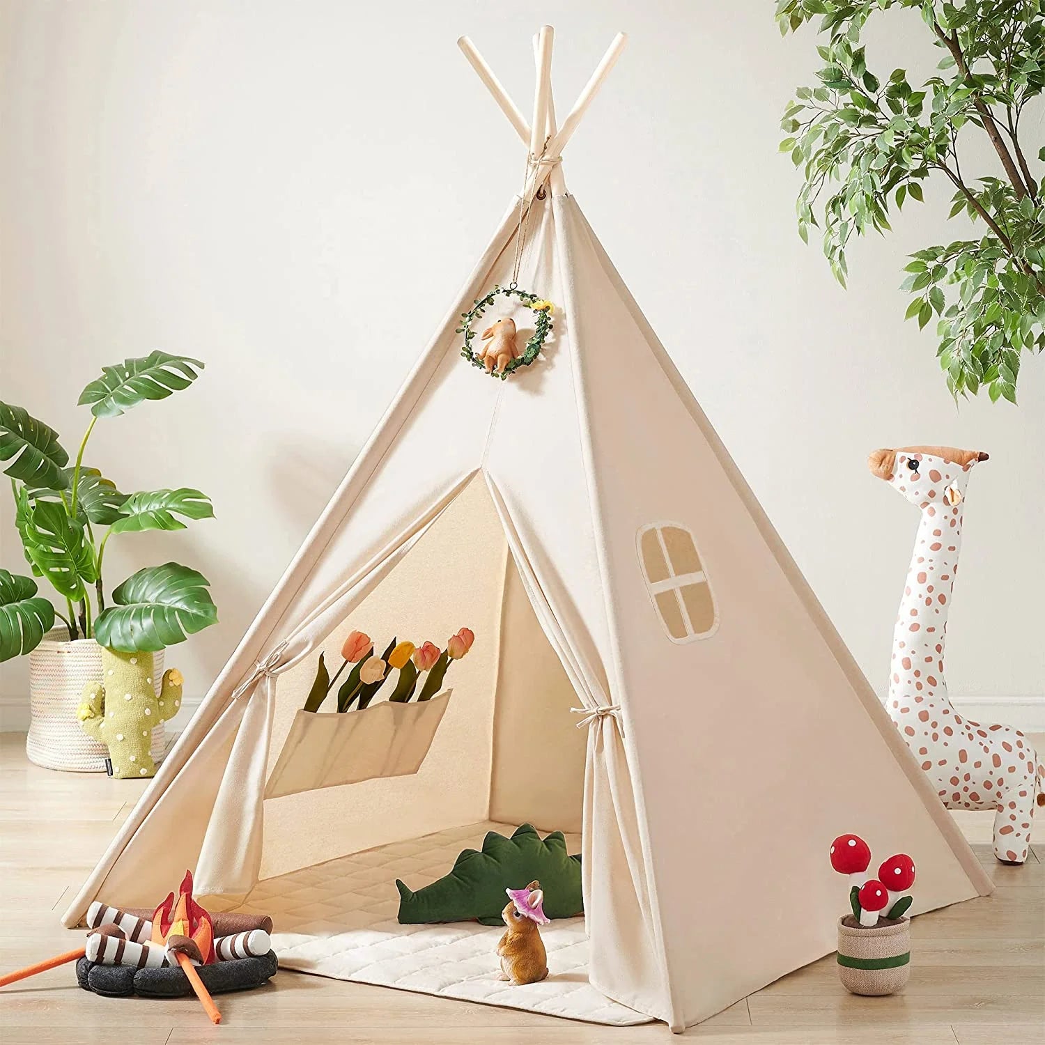 Kids Teepee Tent with Window, Foldable Play Tent for Kids, Suit for Indoor and Outdoor Play, Protable Children Playhouse Tent