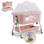 Baby Bassinet with Wheels, Portable Infant Bedside Crib Travel Bassinet, Pink