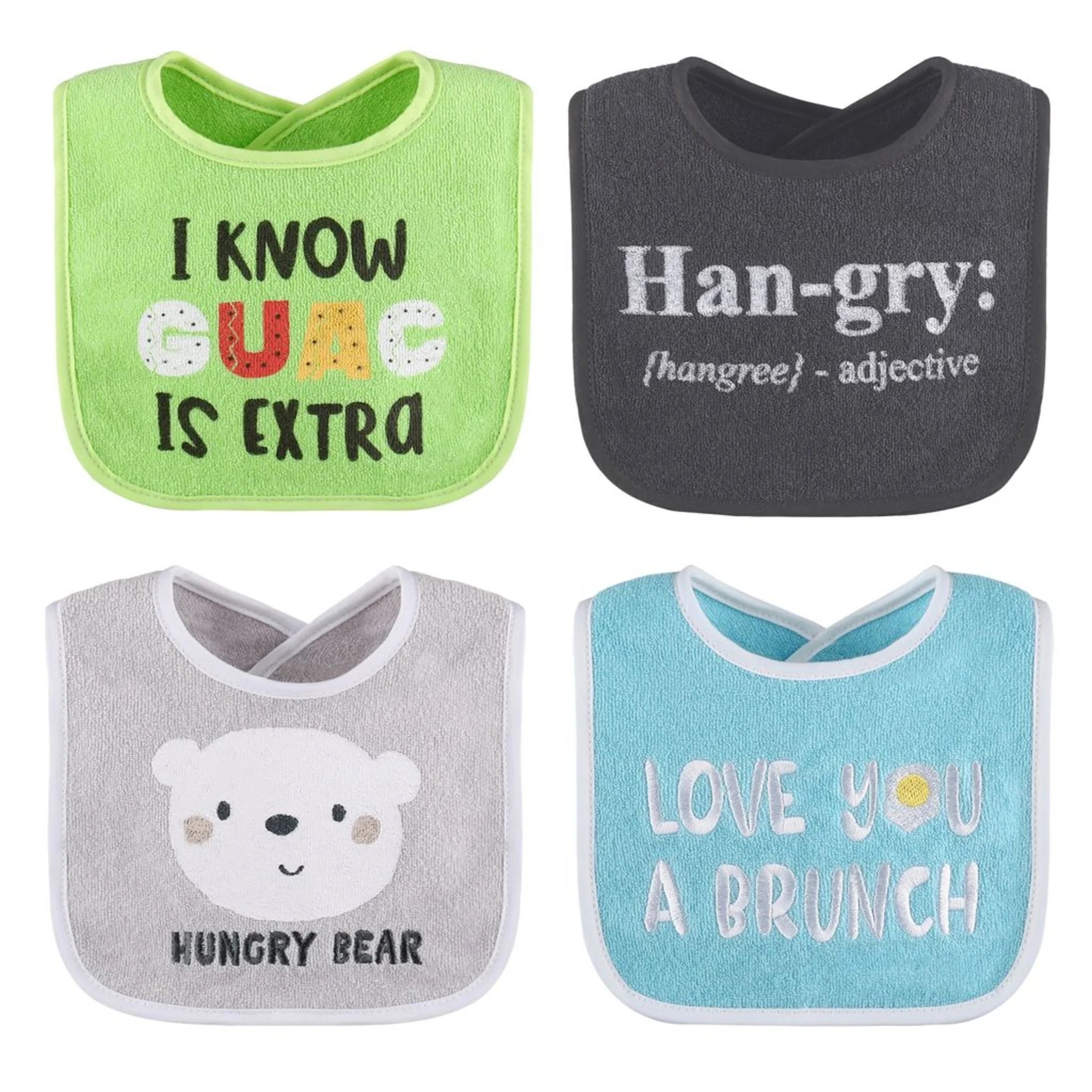 Cotton Baby Bibs for Girls or Boys, 8 Pack, Green, Blue, Yellow