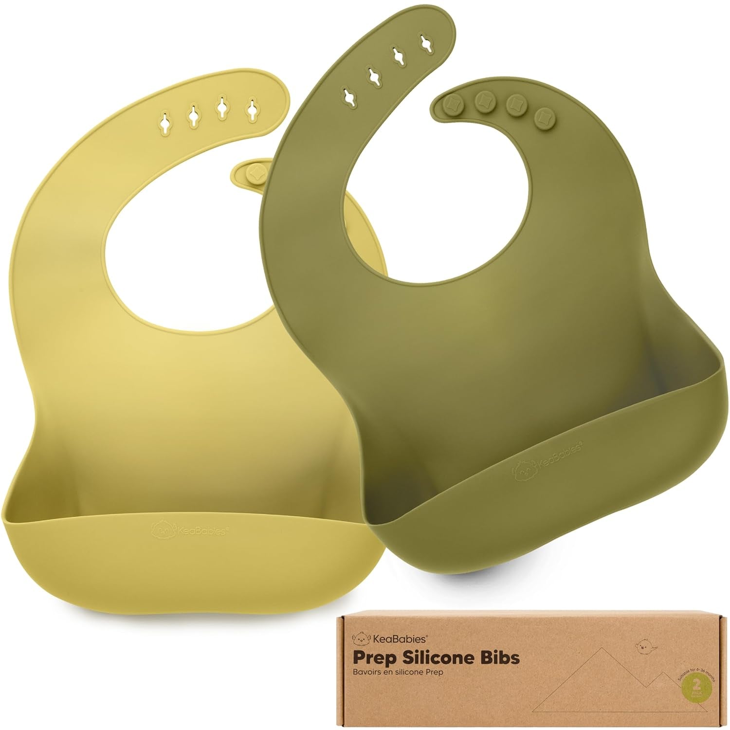 2-Pack Silicone Baby Bibs for Eating - Sturdy Food-Grade Silicone Bibs for Babies Girl, Boy, Large Food Catcher, Clean & Put on Easily, Waterproof Toddler Feeding Essentials (Alps)