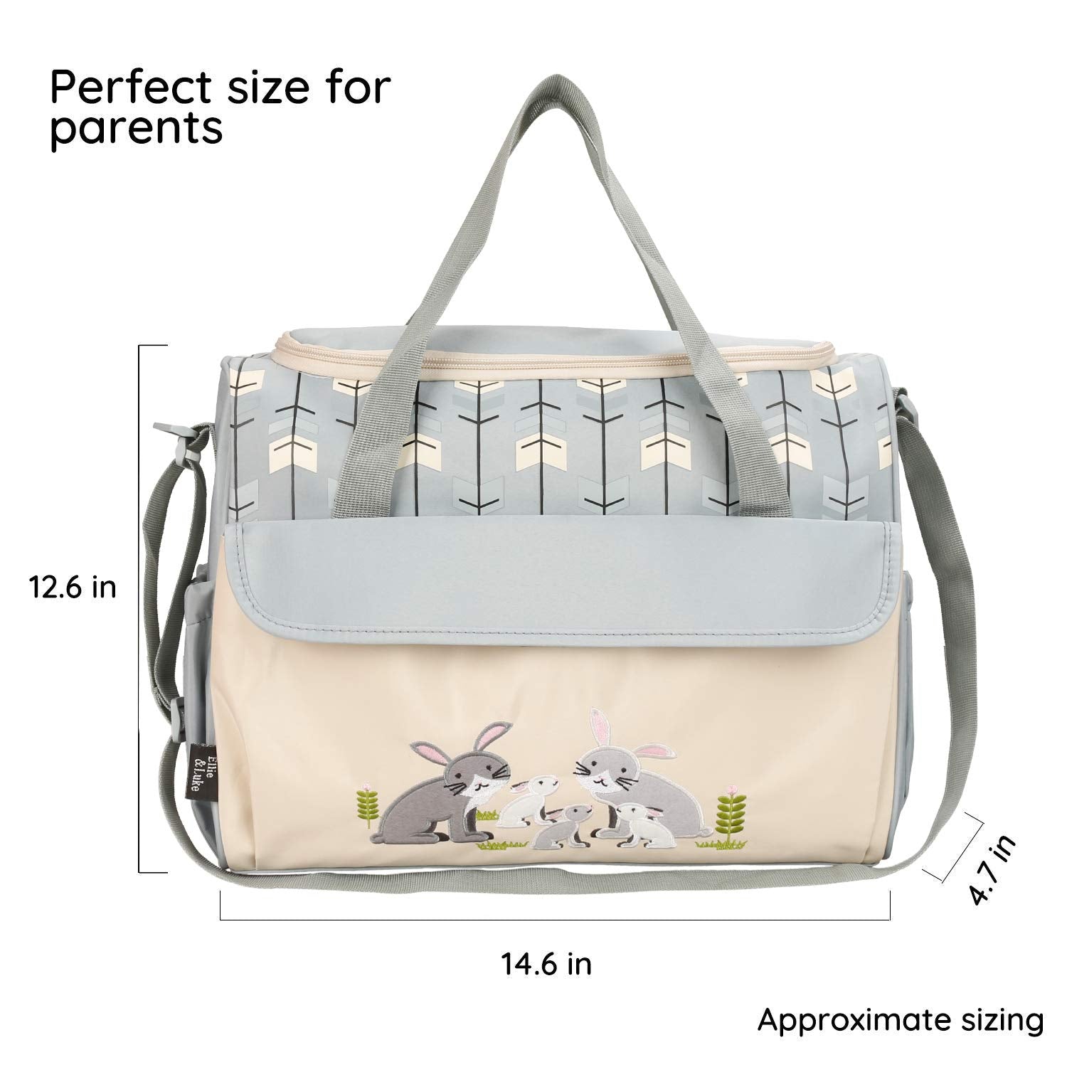 Soho Animals 10-Piece Diaper Tote Bag Set in Gray with Rabbit Design