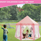 Princess Castle Play Tents with LED Star Lights,Large Size 55" X 53" Pink Hexagon Playhouses Kids Toys for Children Toddlers Indoor Outdoor Games