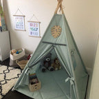 Kids Teepee Tent with White Pom Pom - Indoor Play Teepee for Children Boys Portable Play House (Green)