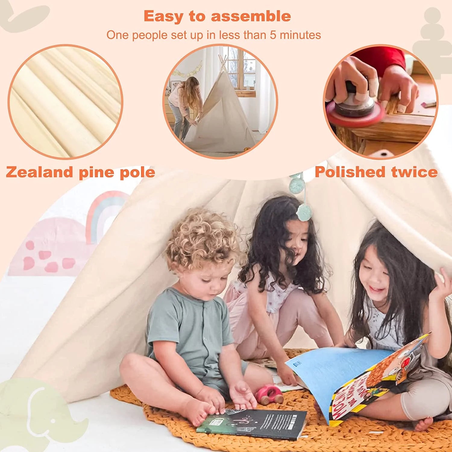 Teepee Tent for Kids Indoor Tents with Window, Foldable Play Tent Canvas Childrens Tents for Girls & Boys