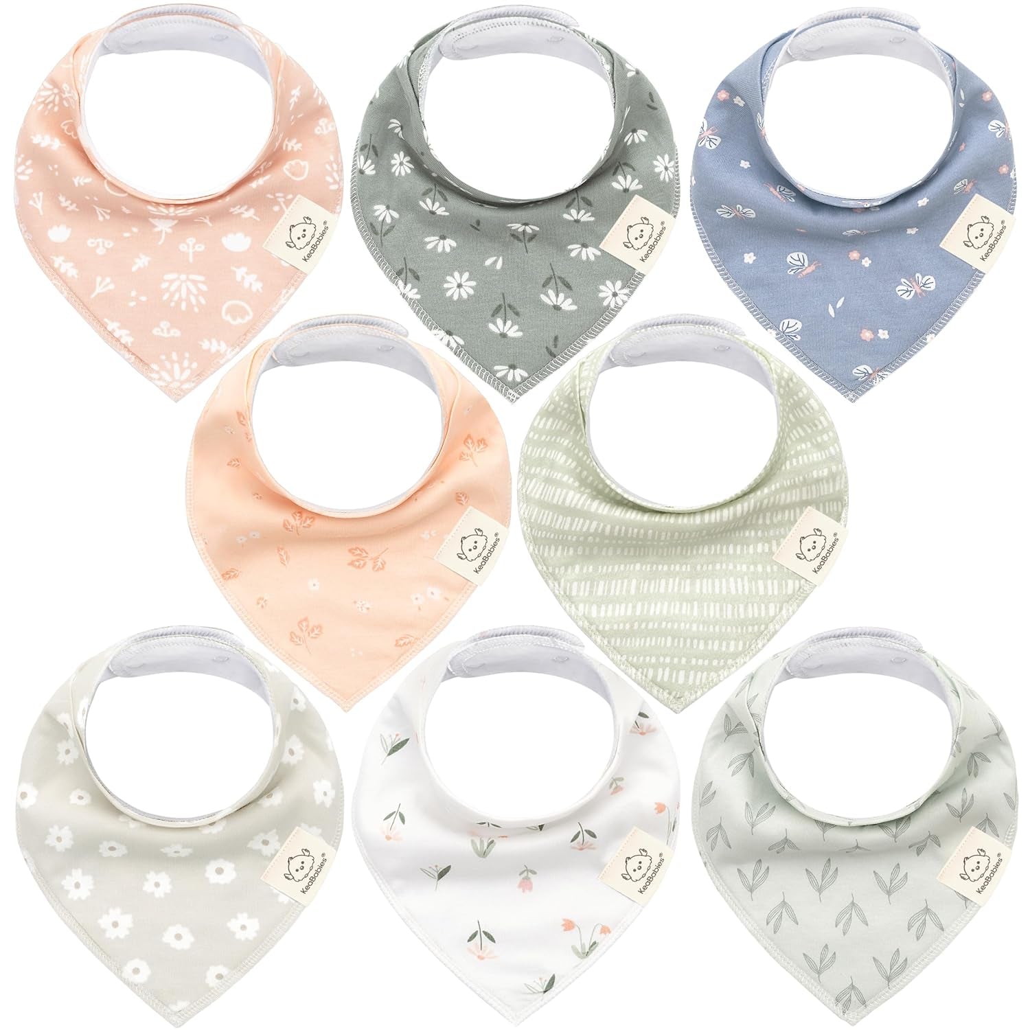 8-Pack Organic Baby Bandana Bibs for Girls - Super Absorbent Triangle Baby Bibs for Drooling and Teething Infant, 100% Cotton Extra Soft for Newborn, Infant 0-36 Months (Bloom)