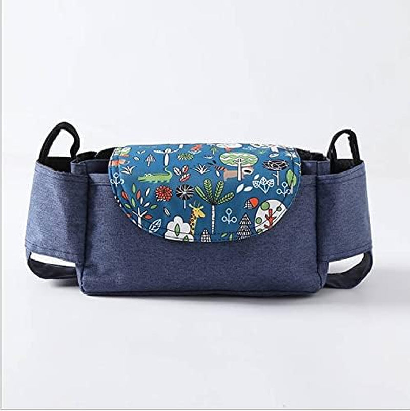 Stroller Organizer with Cup Holder,Anti Slip Stroller Bag Adjustable Straps and Anti-Slip,Cute Stroller Organizer Contours for Smart Moms,Can Carried as a Handy Carry or Purse(Denim Blue)