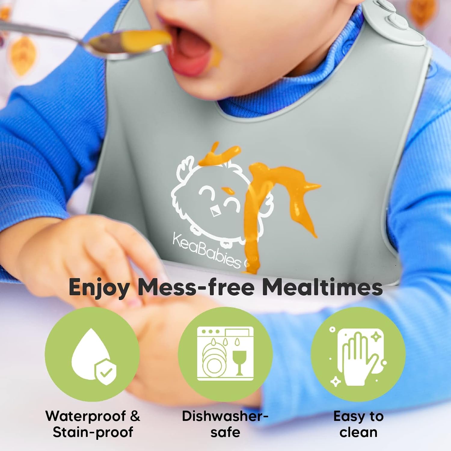 2-Pack Silicone Baby Bibs for Eating - Sturdy Food-Grade Silicone Bibs for Babies Girl, Boy, Large Food Catcher, Clean & Put on Easily, Waterproof Toddler Feeding Essentials (Soft Dusk)