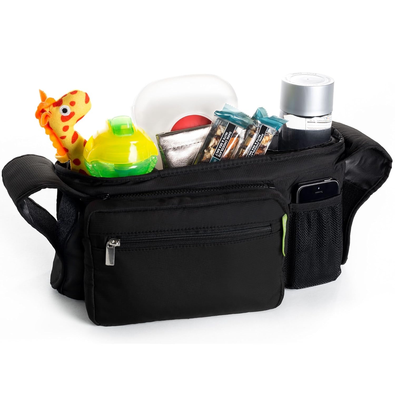 Universal Stroller Organizer - Elevate Your Experience W/ Insulated Cup Holders, Diaper Storage, Secure Straps, Detachable Bag, Pockets for Phone, Keys, Toys. Smart Parenting