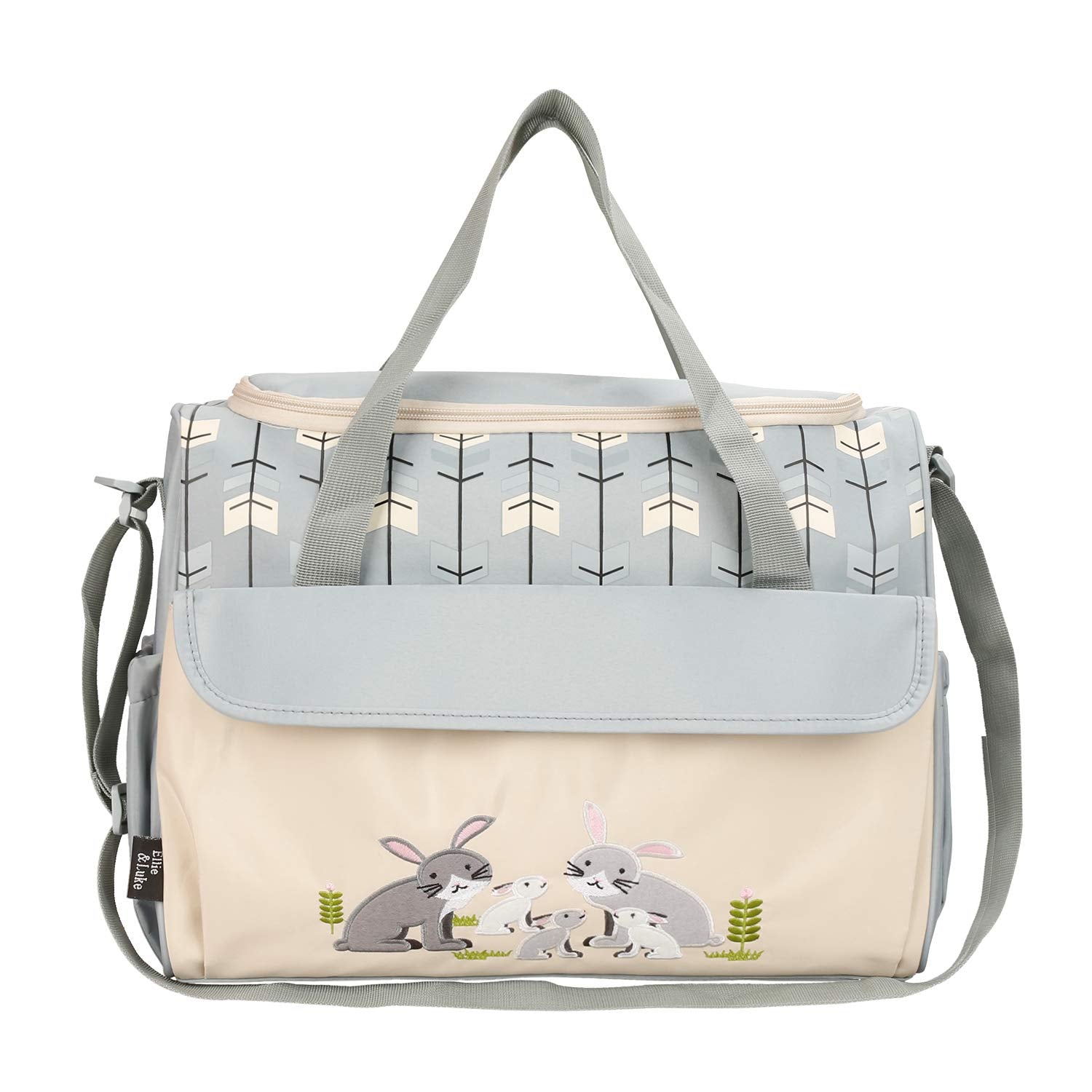 Soho Animals 10-Piece Diaper Tote Bag Set in Gray with Rabbit Design