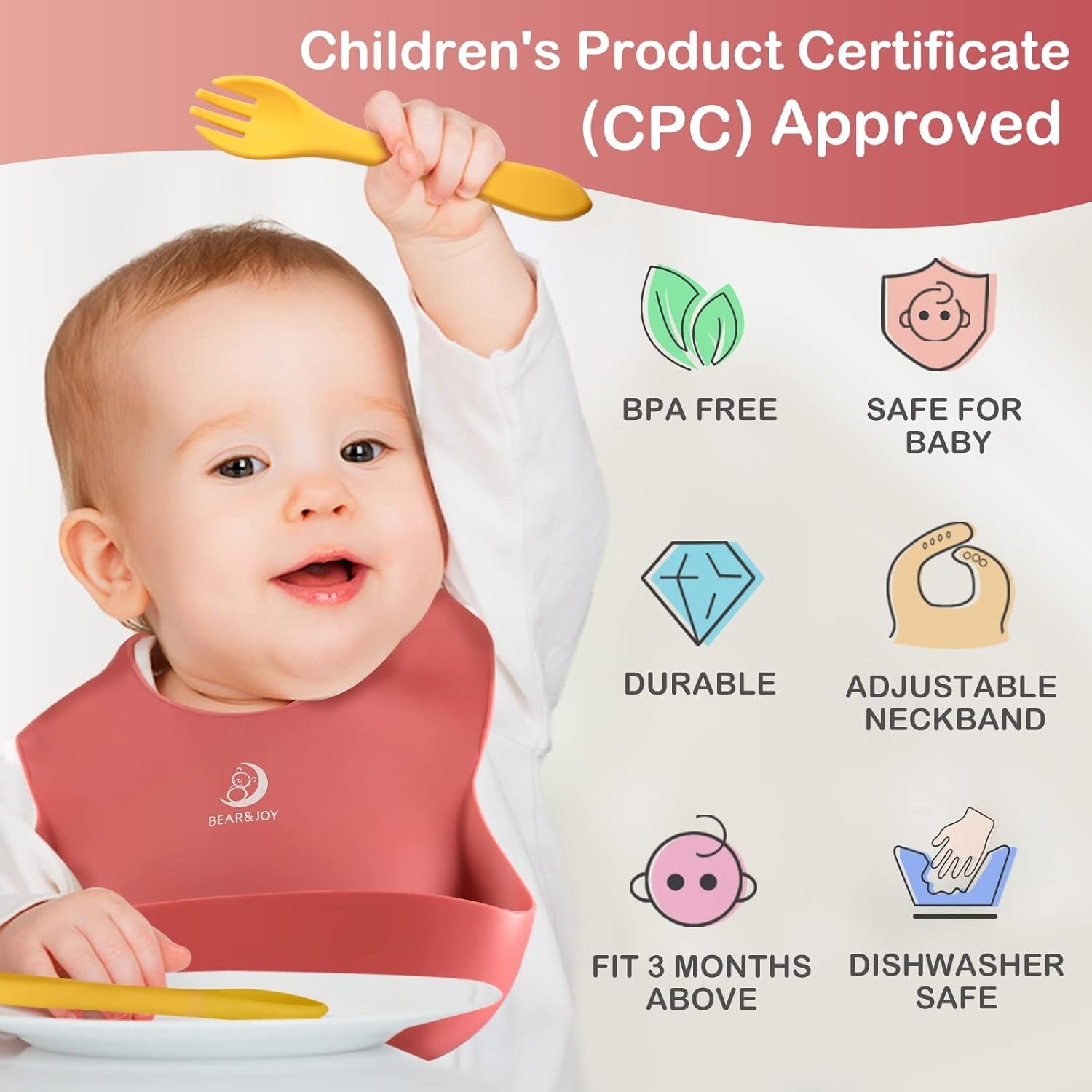Silicone Bibs for Babies, Soft Adjustable Fit Waterproof Bibs, Feeding Bibs with Food Catcher Pockets for Girls Boys