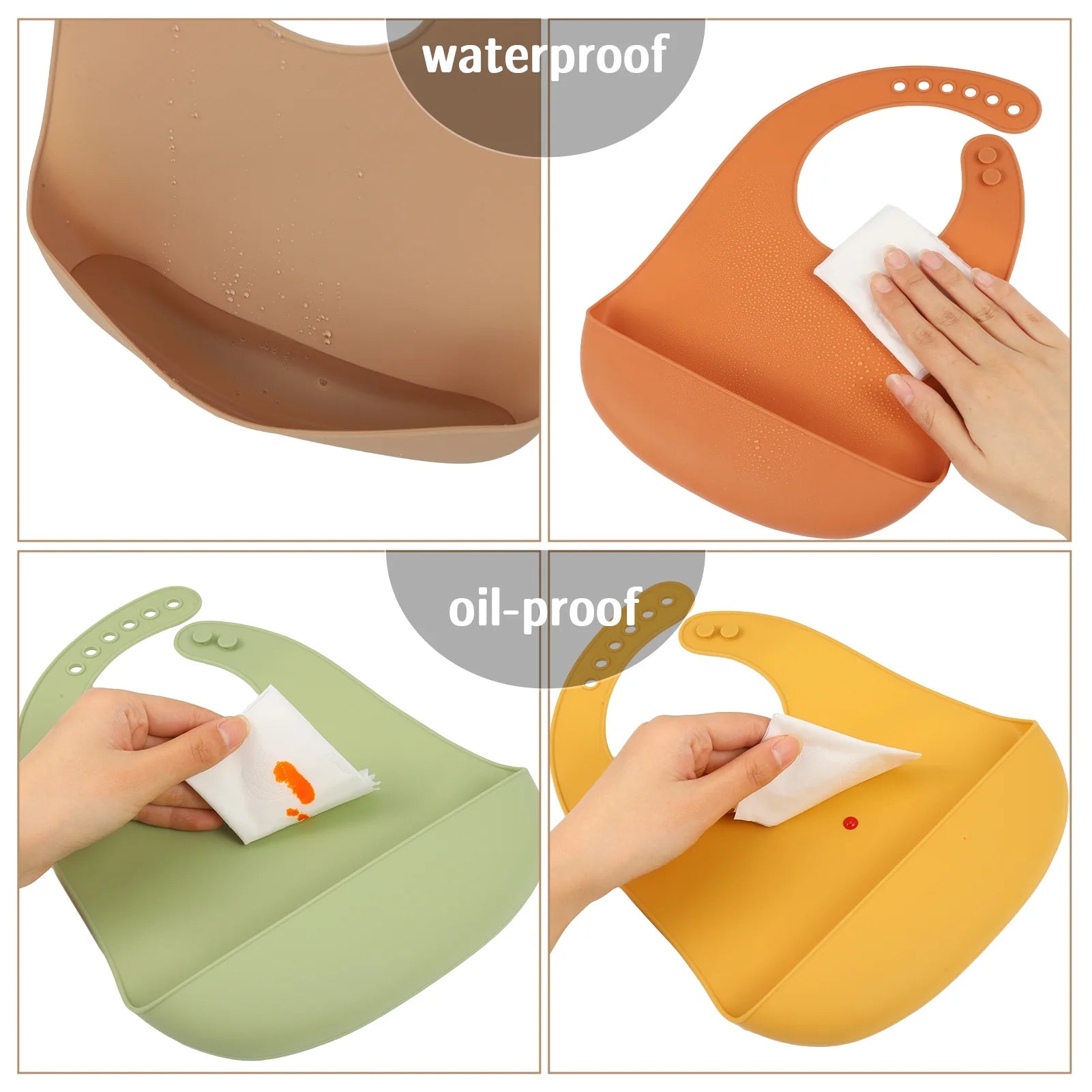 4Pcs Silicone Baby Bibs, Soft Waterproof Feeding Bibs with Food Catcher Pocket, BPA Free Adjustable Bibs for Baby Boy and Girl(Yellow)