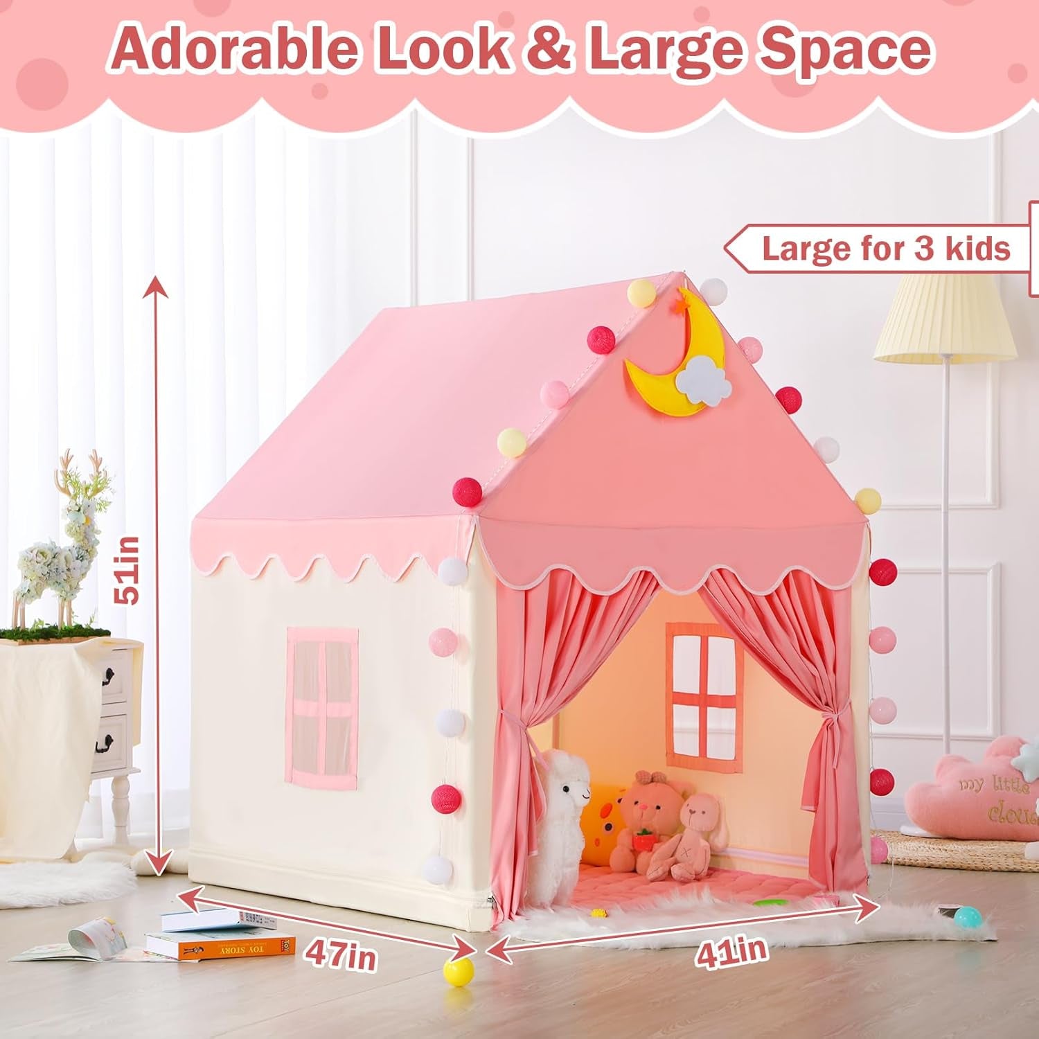 Tienda Infantil Con Tapete Y Luces, Casa De Juegos Rosa Para Niñas.