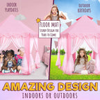 Princess Castle Play Tents with LED Star Lights,Large Size 55" X 53" Pink Hexagon Playhouses Kids Toys for Children Toddlers Indoor Outdoor Games