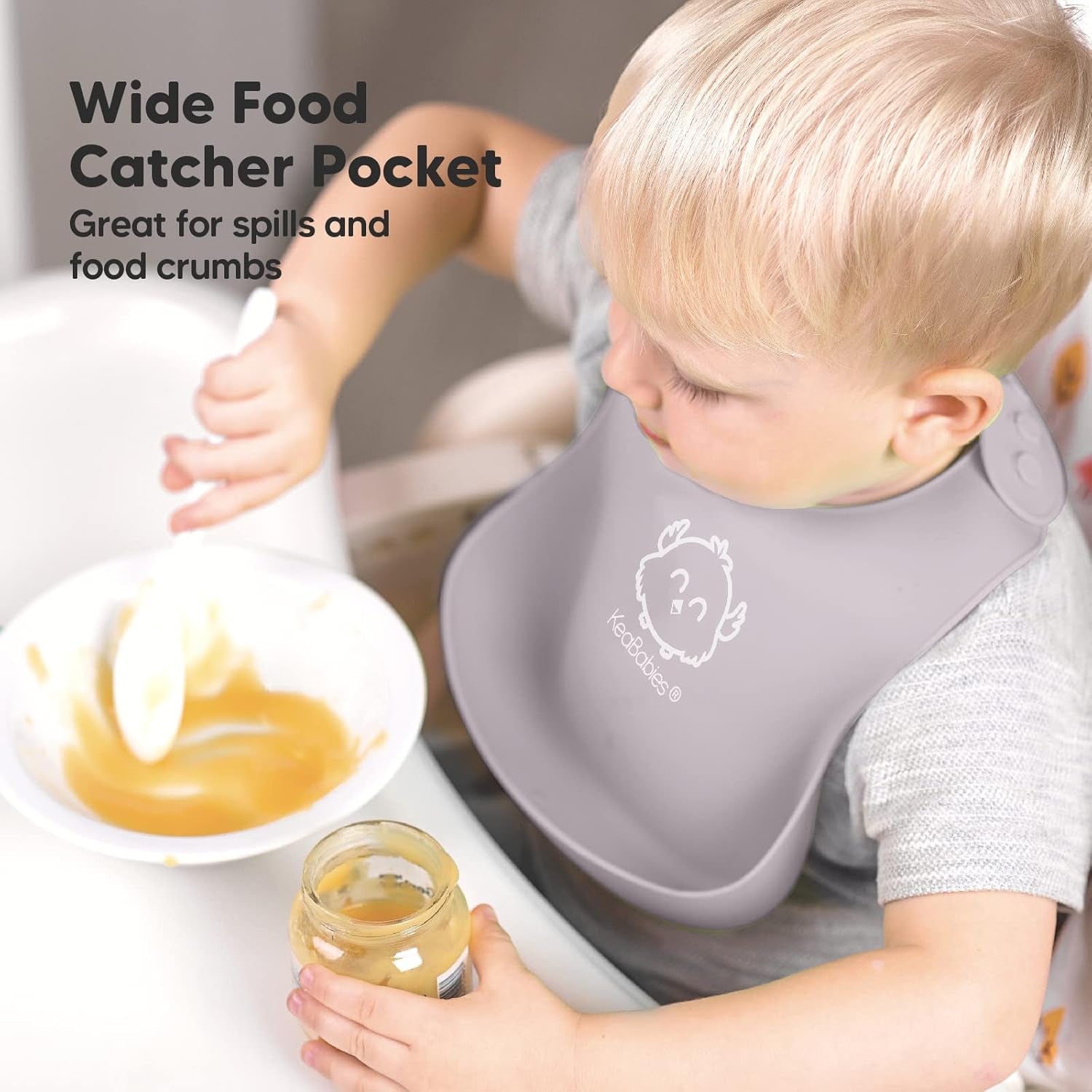 2-Pack Silicone Baby Bibs for Eating - Sturdy Food-Grade Silicone Bibs for Babies Girl, Boy, Large Food Catcher, Clean & Put on Easily, Waterproof Toddler Feeding Essentials (Soft Dusk)