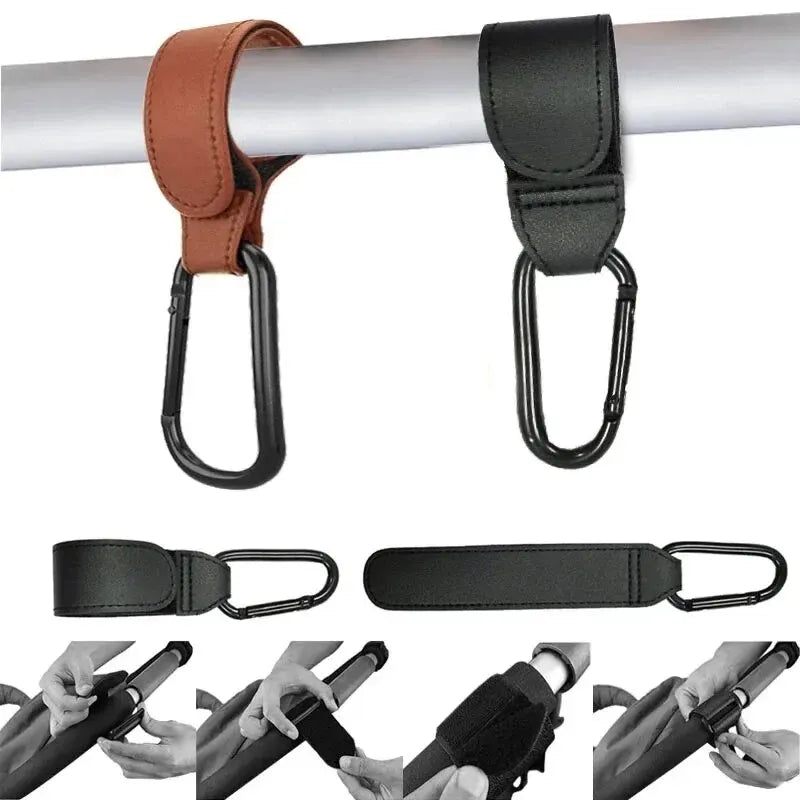 Stroller Hooks Baby Diaper Bag Hook Stroller Organize PU Leather Adjustable Pram Multi-Function Hook Strong Bearing High Quality