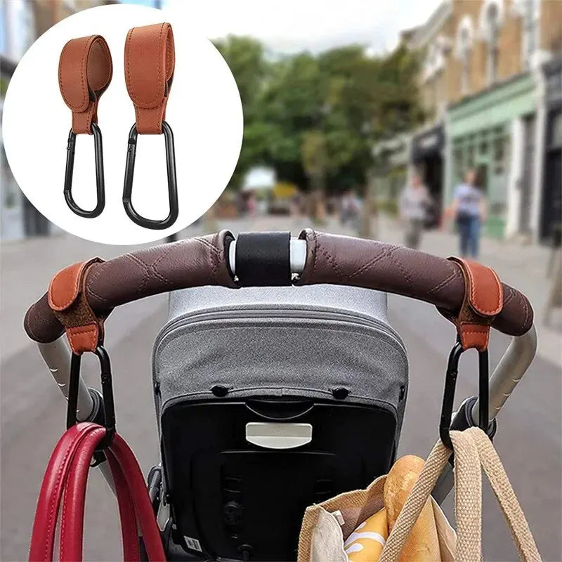Stroller Hooks Baby Diaper Bag Hook Stroller Organize PU Leather Adjustable Pram Multi-Function Hook Strong Bearing High Quality