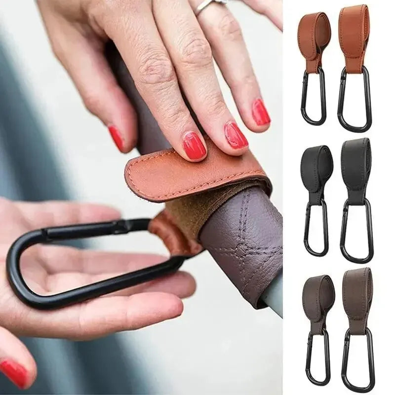Stroller Hooks Baby Diaper Bag Hook Stroller Organize PU Leather Adjustable Pram Multi-Function Hook Strong Bearing High Quality