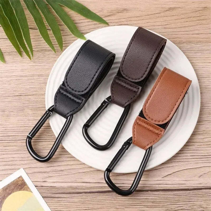 Stroller Hooks Baby Diaper Bag Hook Stroller Organize PU Leather Adjustable Pram Multi-Function Hook Strong Bearing High Quality