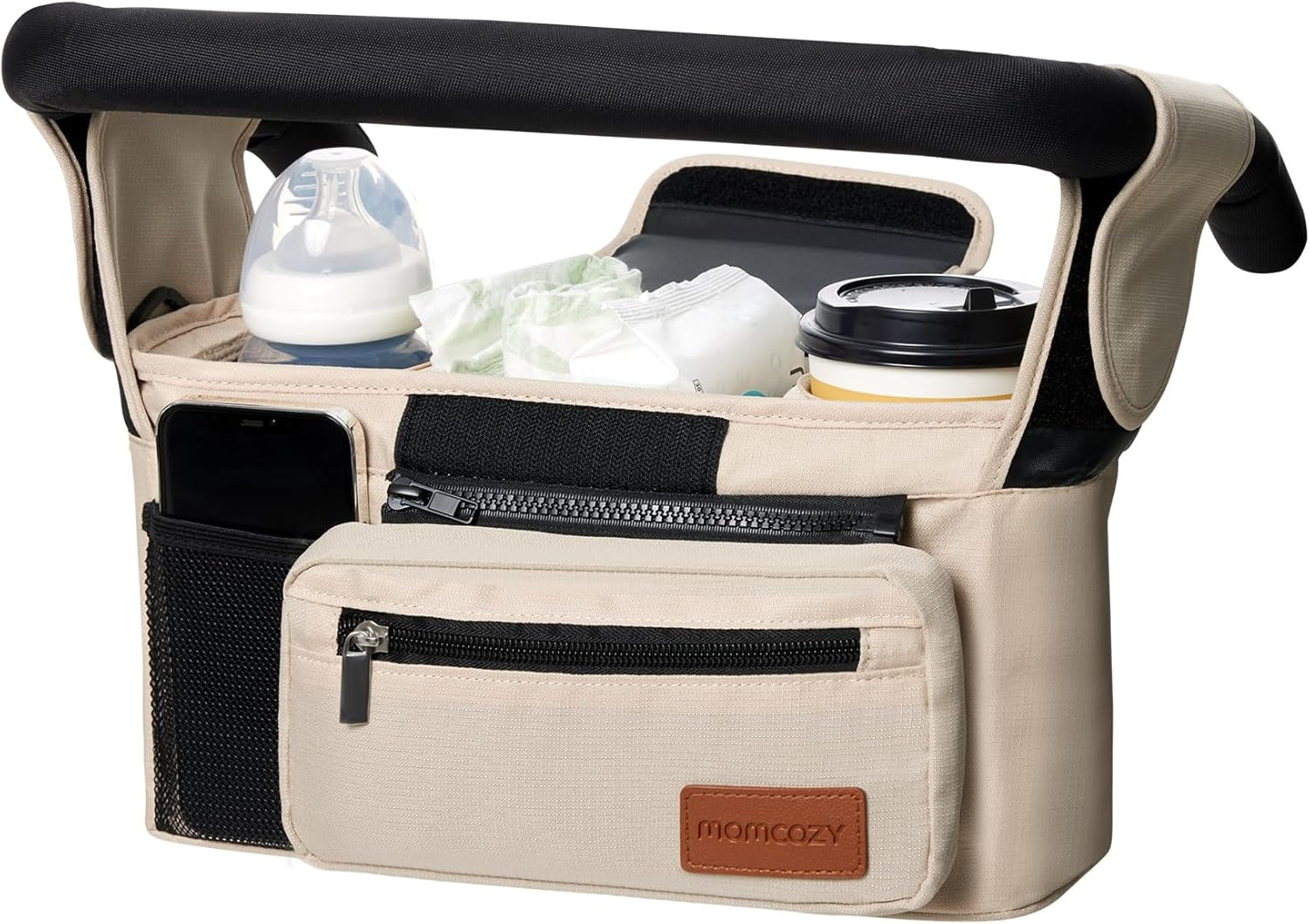 Universal Stroller Organizer with Insulated Cup Holder Detachable Phone Bag & Shoulder Strap, Fits for Stroller like Uppababy, Baby Jogger, Britax, BOB, Umbrella and Pet Stroller