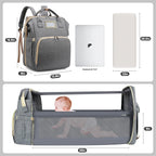 Diaper Bag Backpack, Multifunctional Baby Changing Bag with Foldable Crib & Insulated Milk Bottle Pocket, Large Capacity Travel Backpack with USB Charging Port & Stroller Strap (Grey)