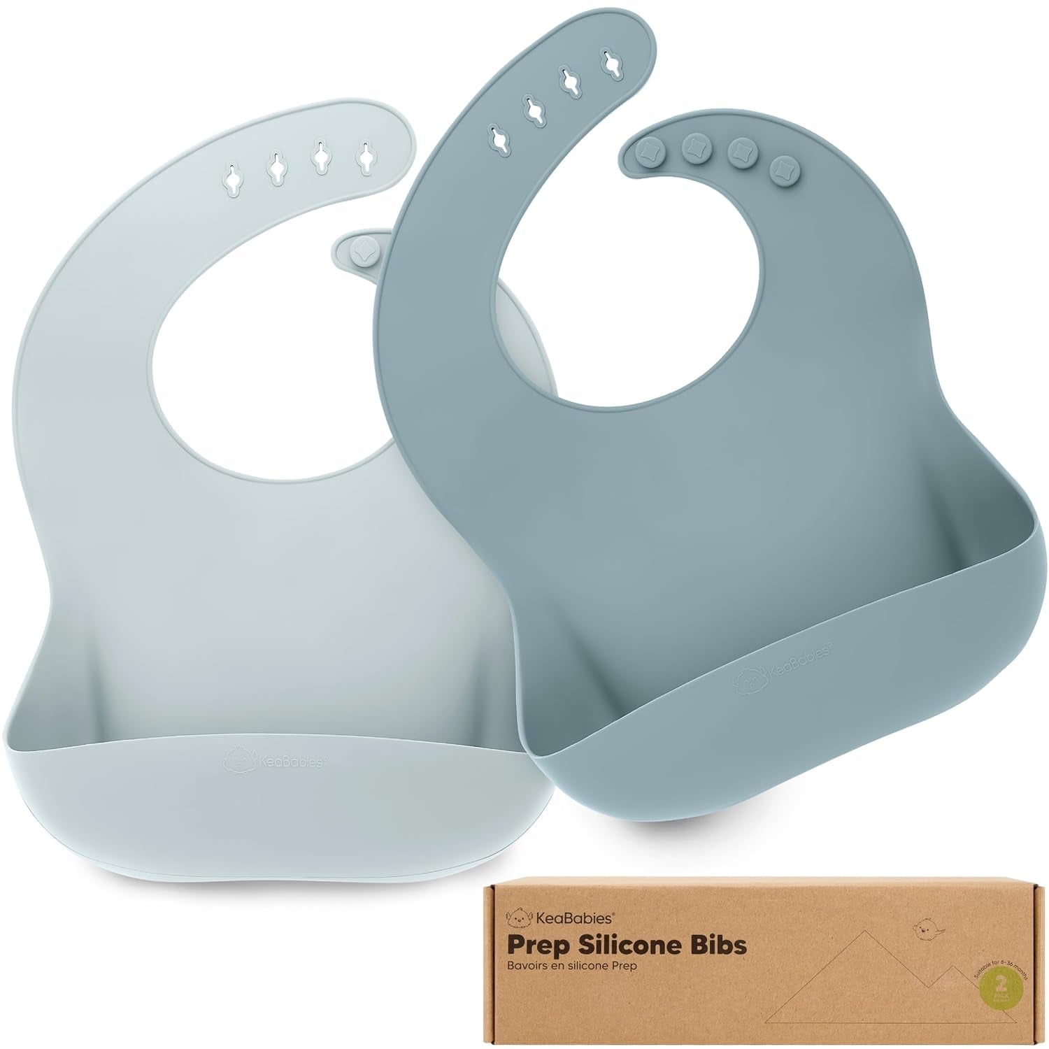 2-Pack Silicone Baby Bibs for Eating - Sturdy Food-Grade Silicone Bibs for Babies Girl, Boy, Large Food Catcher, Clean & Put on Easily, Waterproof Toddler Feeding Essentials (Alps)
