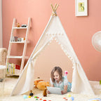 Teepee Tent for Kids, Play Tent with Pompom Ball Design,Washable Foldable Kids Tent for Indoor and Outdoor, Playhouse Toys for Toddler, Boys and Girls