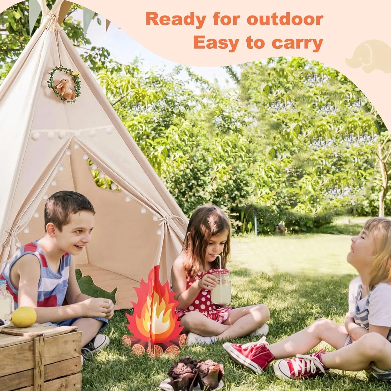 Teepee Tent for Kids, Play Tent with Pompom Ball Design,Washable Foldable Kids Tent for Indoor and Outdoor, Playhouse Toys for Toddler, Boys and Girls