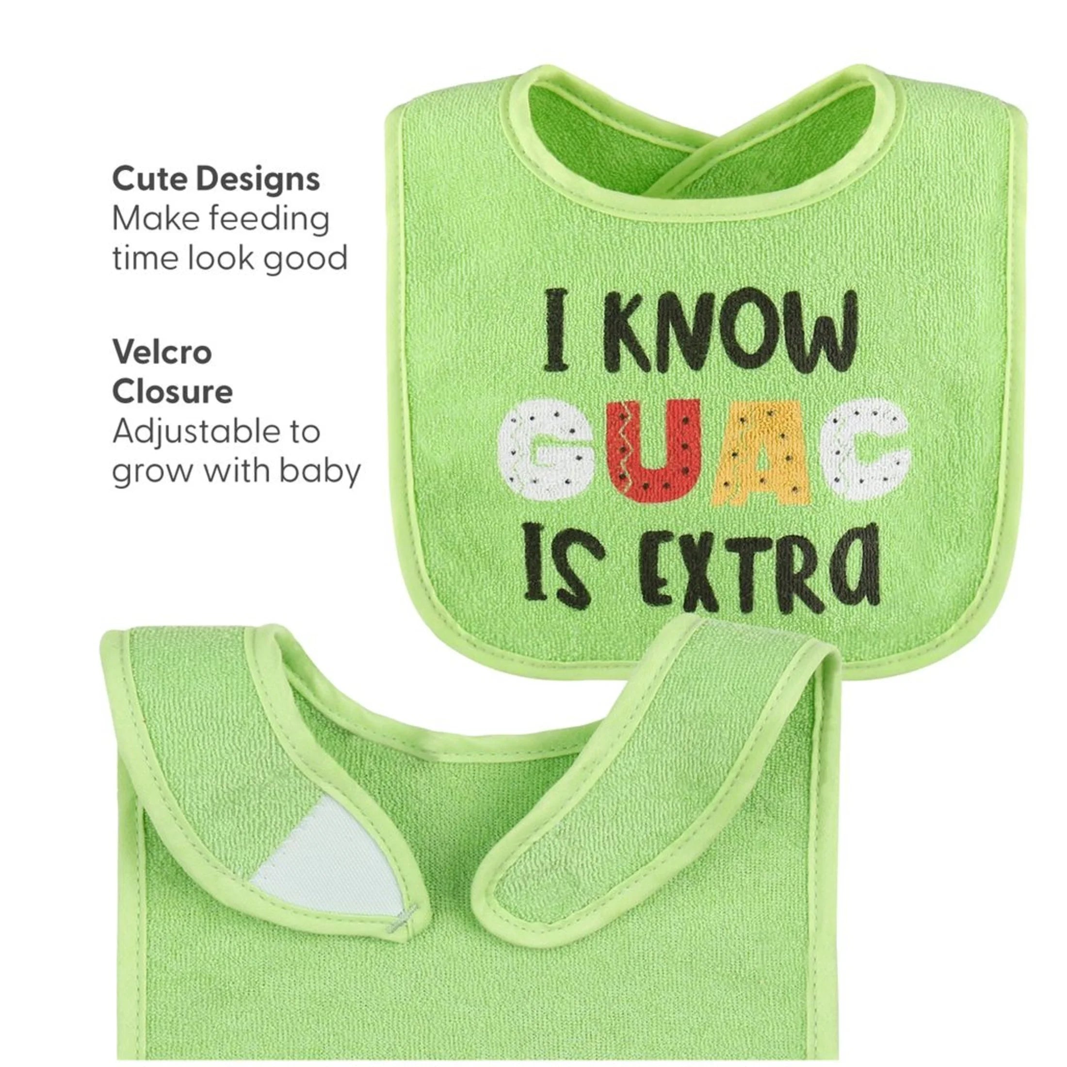 Cotton Baby Bibs for Girls or Boys, 8 Pack, Green, Blue, Yellow