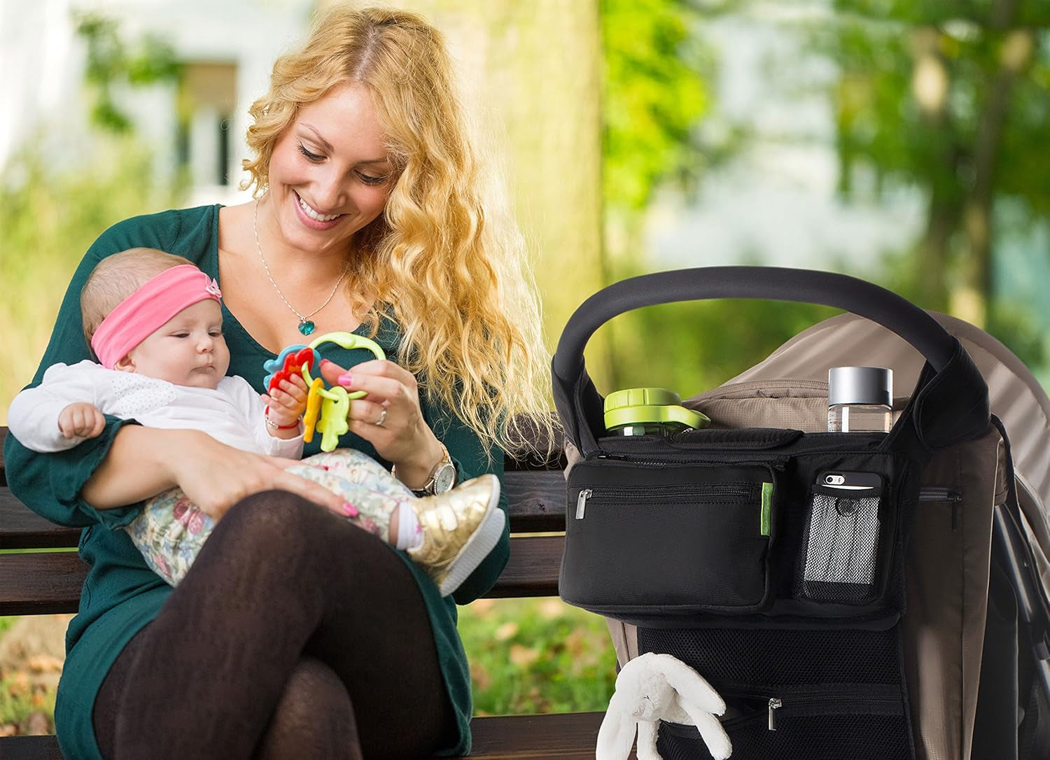 Universal Stroller Organizer - Elevate Your Experience W/ Insulated Cup Holders, Diaper Storage, Secure Straps, Detachable Bag, Pockets for Phone, Keys, Toys. Smart Parenting