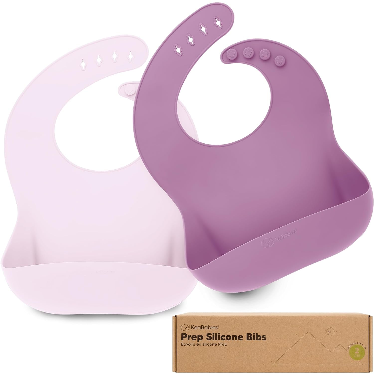 2-Pack Silicone Baby Bibs for Eating - Sturdy Food-Grade Silicone Bibs for Babies Girl, Boy, Large Food Catcher, Clean & Put on Easily, Waterproof Toddler Feeding Essentials (Alps)