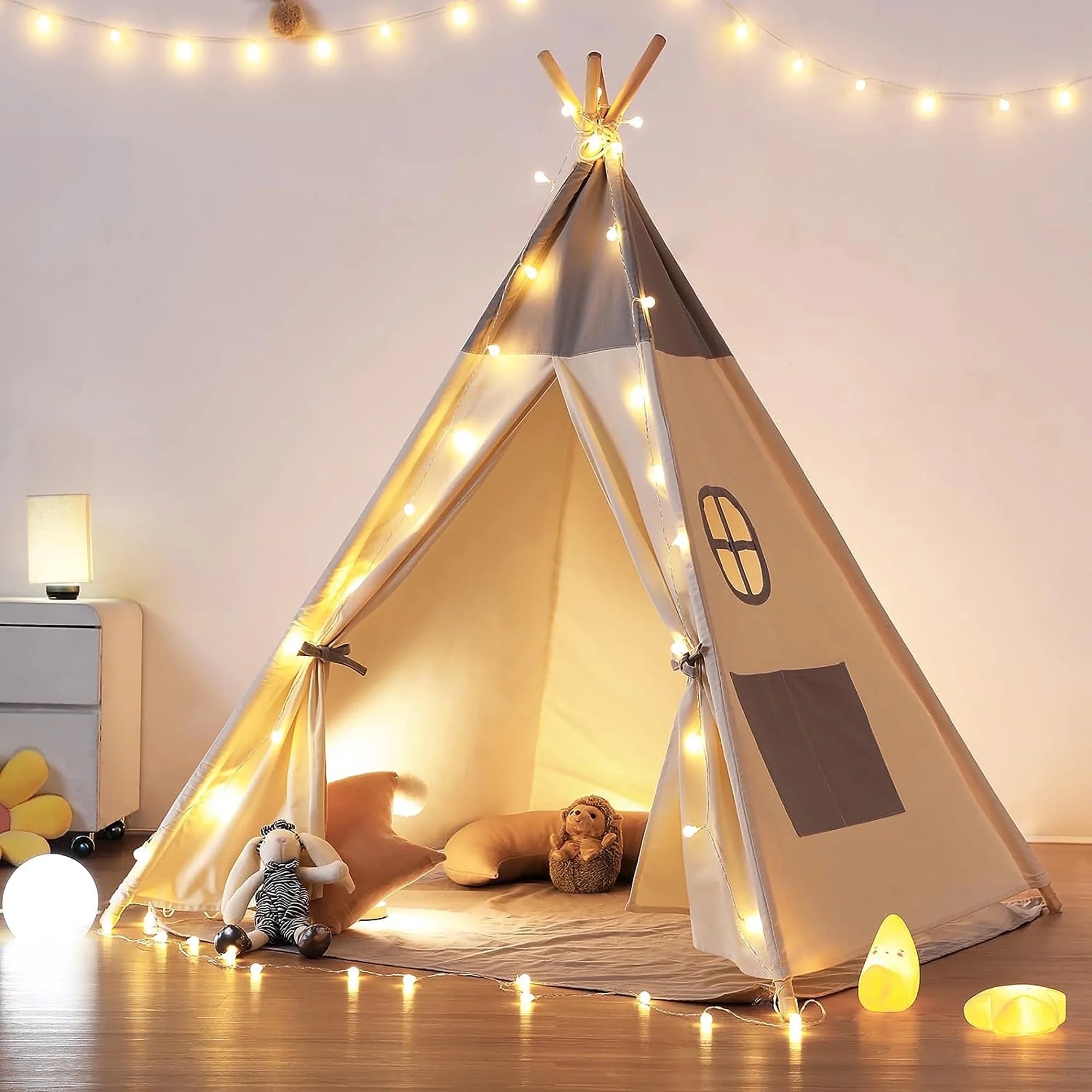 Kids Teepee Tent for Girls and Boys with Light,Toddler Playhouse Tent Indoor Play Tent