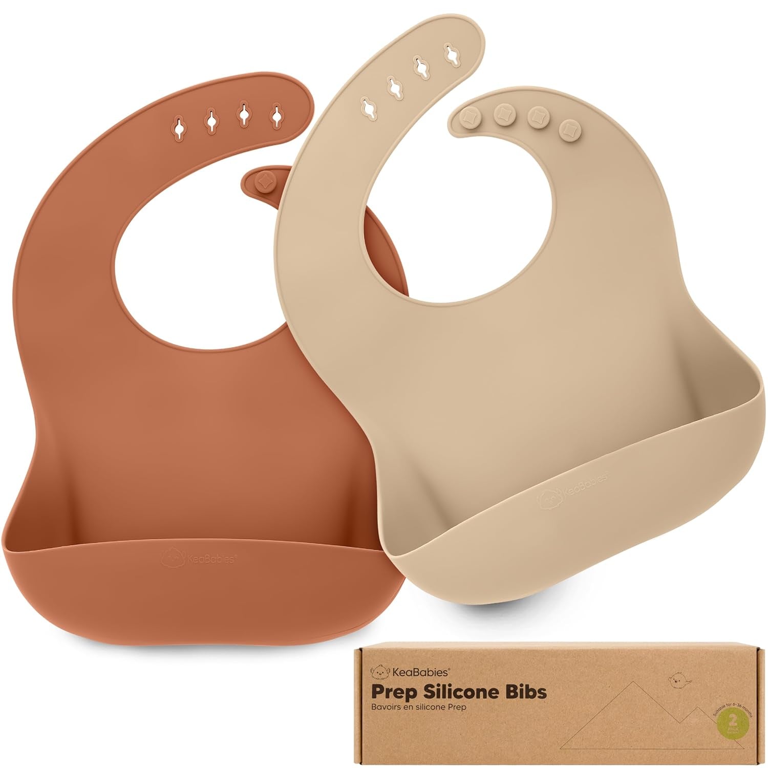 2-Pack Silicone Baby Bibs for Eating - Sturdy Food-Grade Silicone Bibs for Babies Girl, Boy, Large Food Catcher, Clean & Put on Easily, Waterproof Toddler Feeding Essentials (Alps)