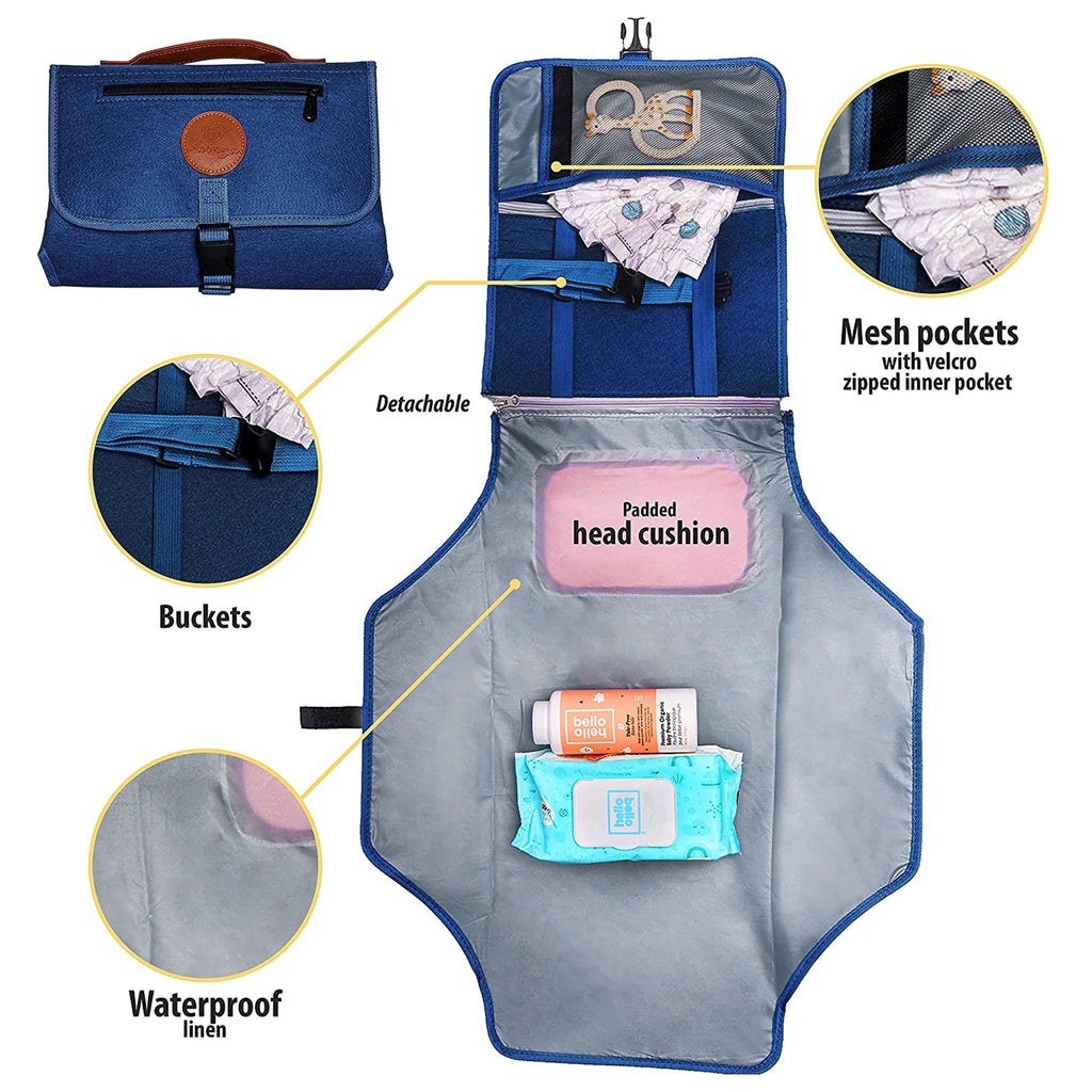 Portable Baby Changing Pad Travel Diaper Bag Mat Newborn Essentials Navy Blue