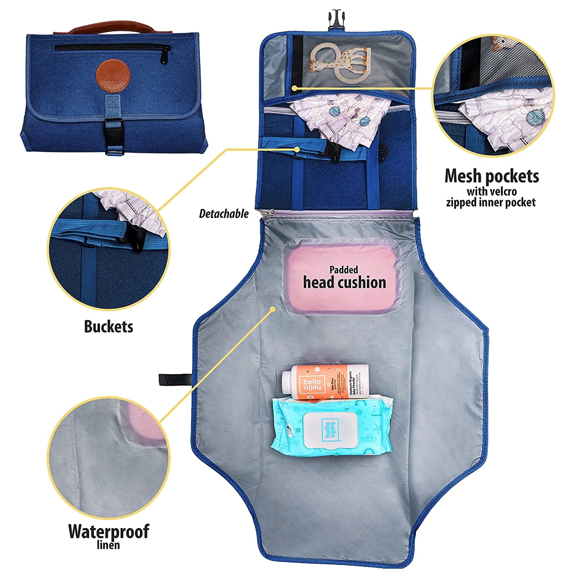 Portable Baby Changing Pad Travel Diaper Bag Mat Newborn Essentials Navy Blue
